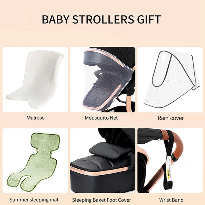 Foldable High Landscape Baby Stroller – Reversible & Portable Pram