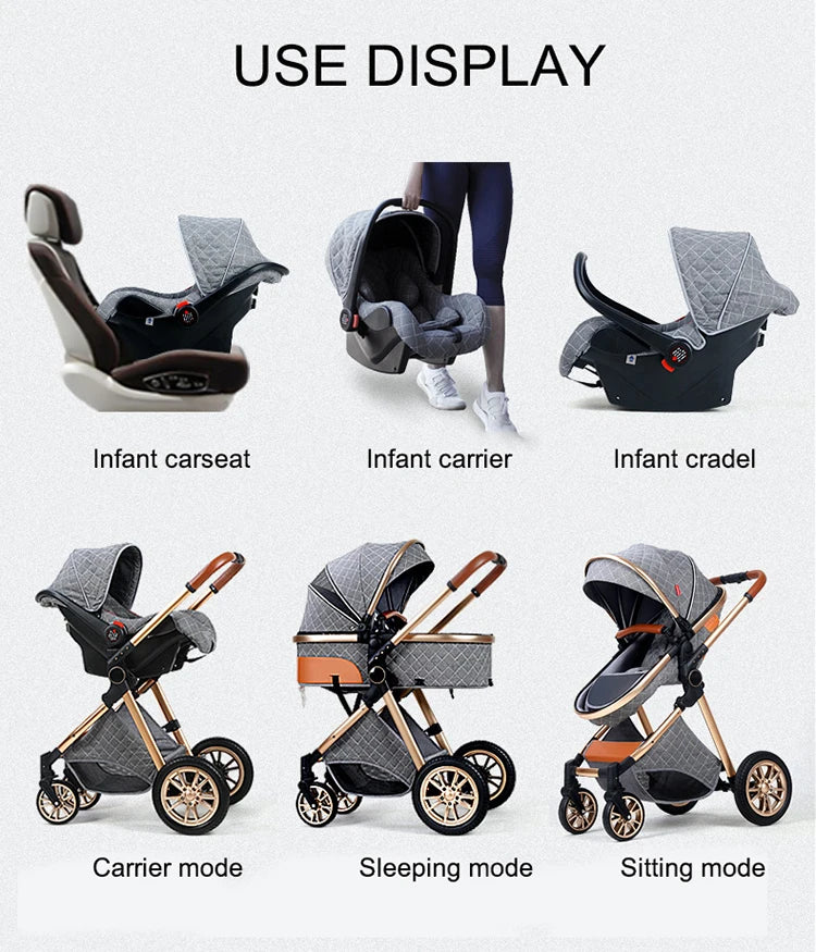 Luxury 3-in-1 High Landscape Baby Stroller – Portable & Convertible