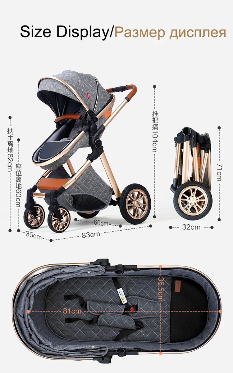 Luxury 3-in-1 High Landscape Baby Stroller – Portable & Convertible