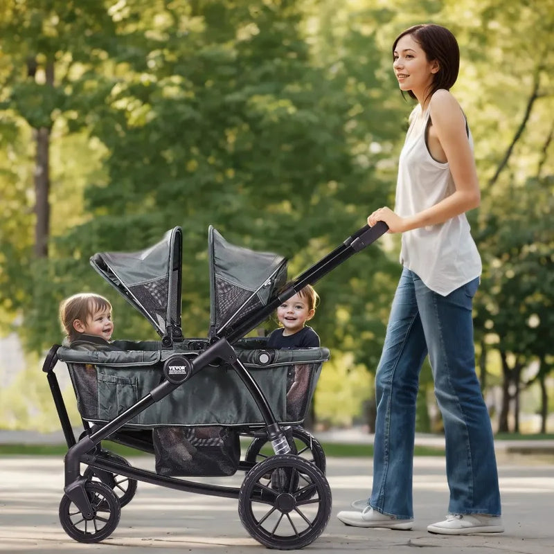 2-in-1 Foldable Stroller Wagon – All-Terrain with Canopy & Storage