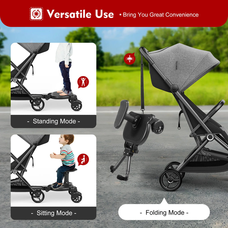 2-in-1 Universal Stroller Ride-On Board with Detachable Seat