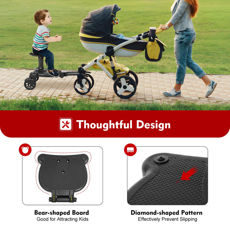 2-in-1 Universal Stroller Ride-On Board with Detachable Seat