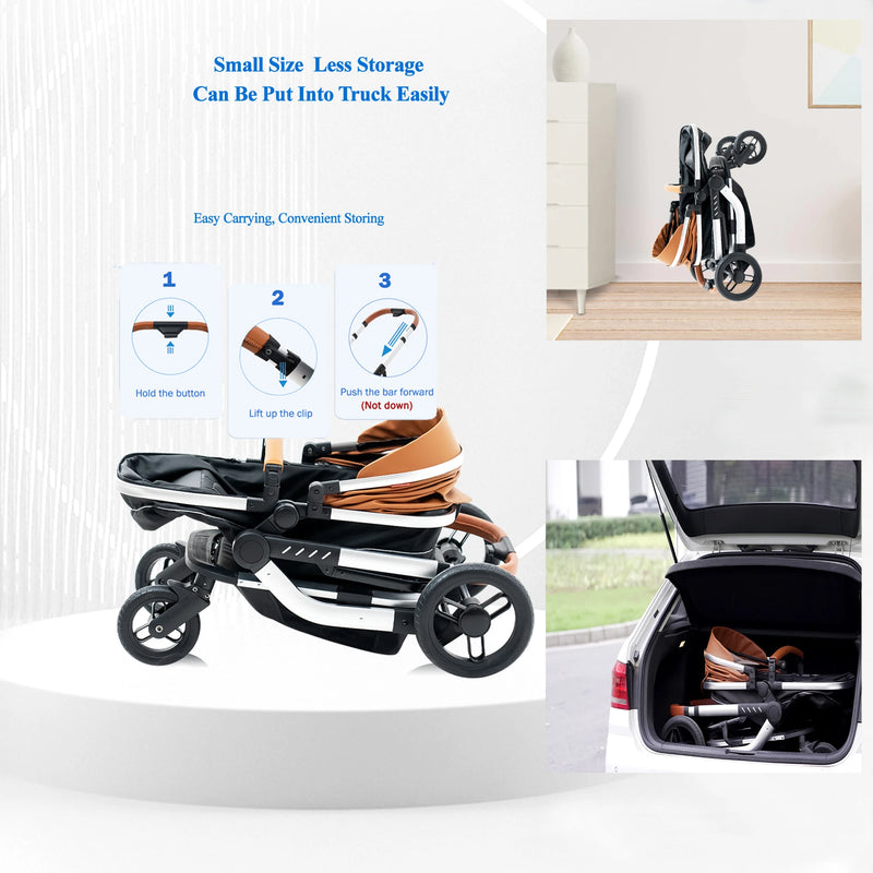 Foldable High Landscape Baby Stroller – Reversible & Portable Pram