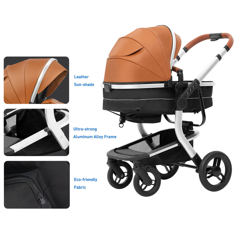 Foldable High Landscape Baby Stroller – Reversible & Portable Pram