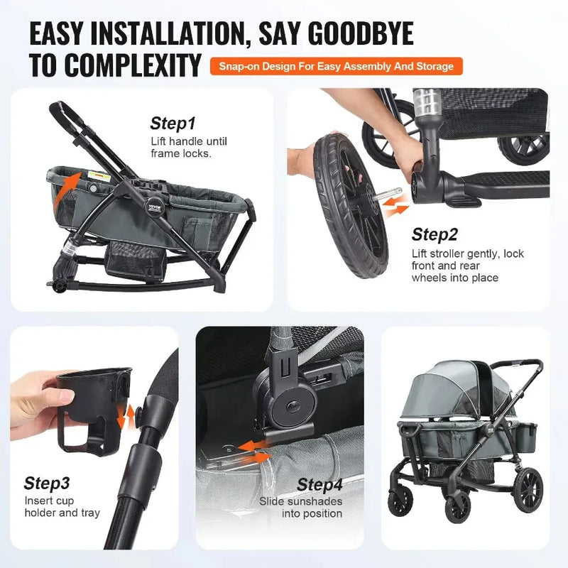 2-in-1 Foldable Stroller Wagon – All-Terrain with Canopy & Storage