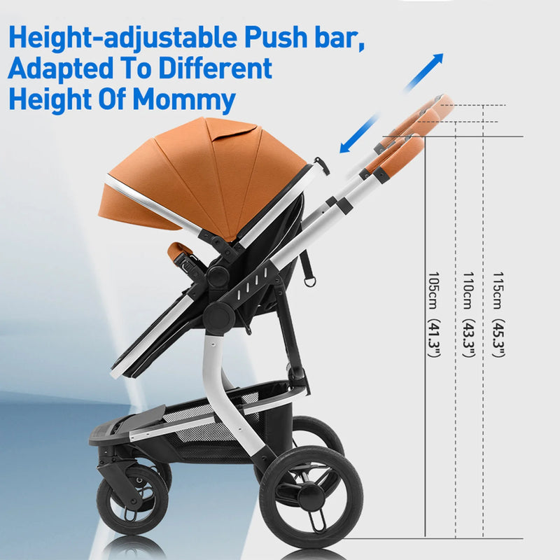 Foldable High Landscape Baby Stroller – Reversible & Portable Pram