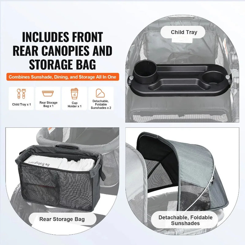2-in-1 Foldable Stroller Wagon – All-Terrain with Canopy & Storage