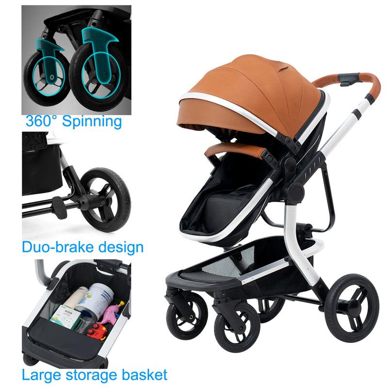 Foldable High Landscape Baby Stroller – Reversible & Portable Pram