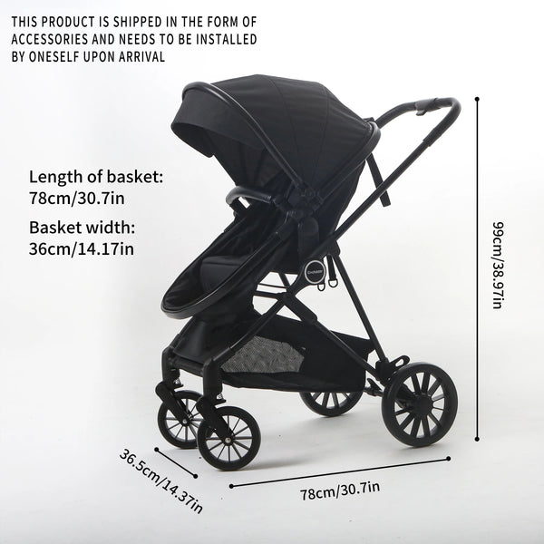 2-in-1 Foldable Baby Stroller – High Landscape with Extra Storage