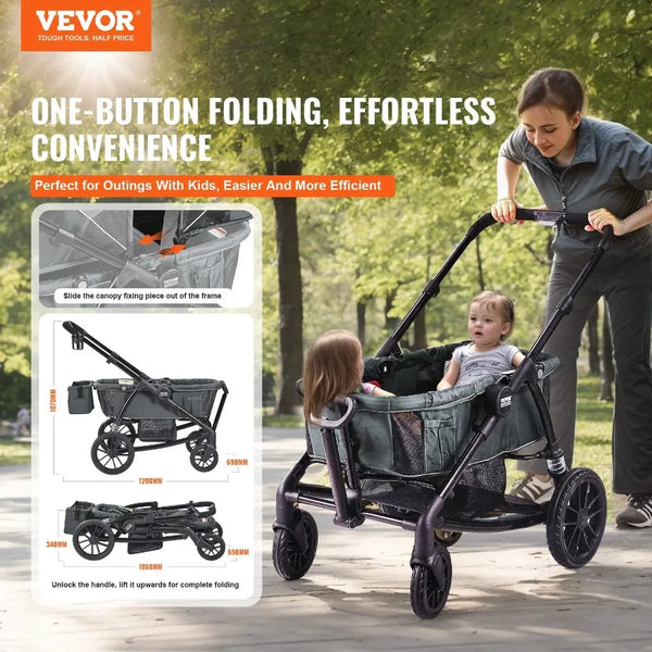 2-in-1 Foldable Stroller Wagon – All-Terrain with Canopy & Storage