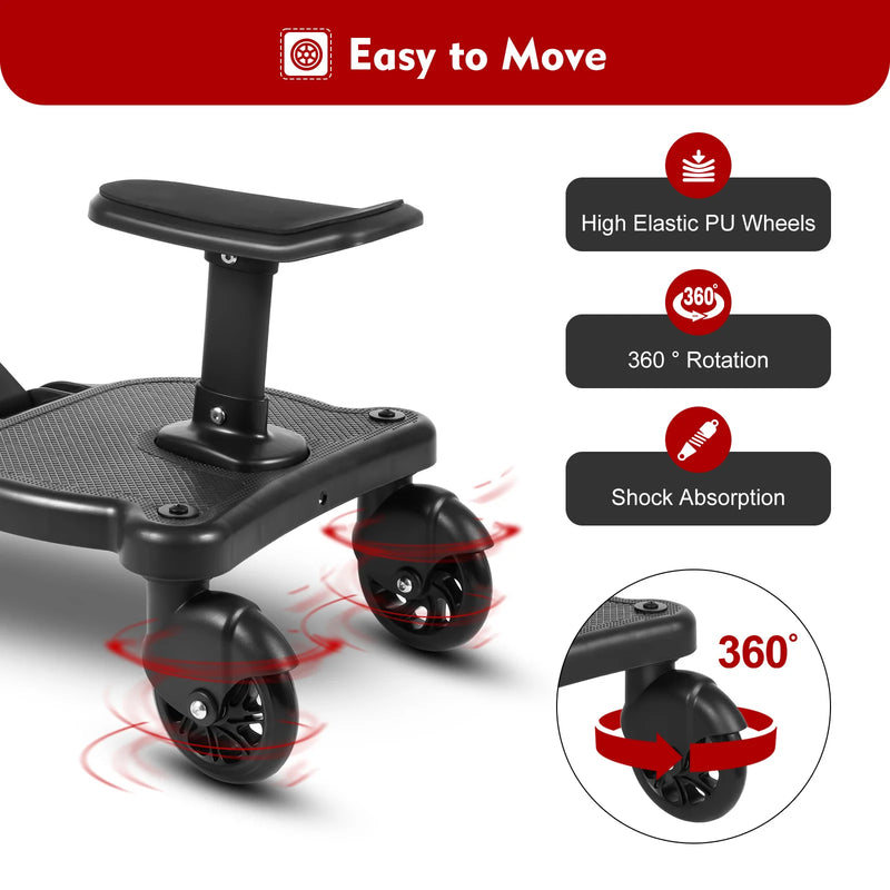 2-in-1 Universal Stroller Ride-On Board with Detachable Seat
