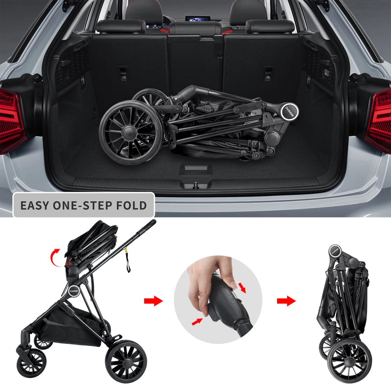 2-in-1 Foldable Baby Stroller – High Landscape with Extra Storage