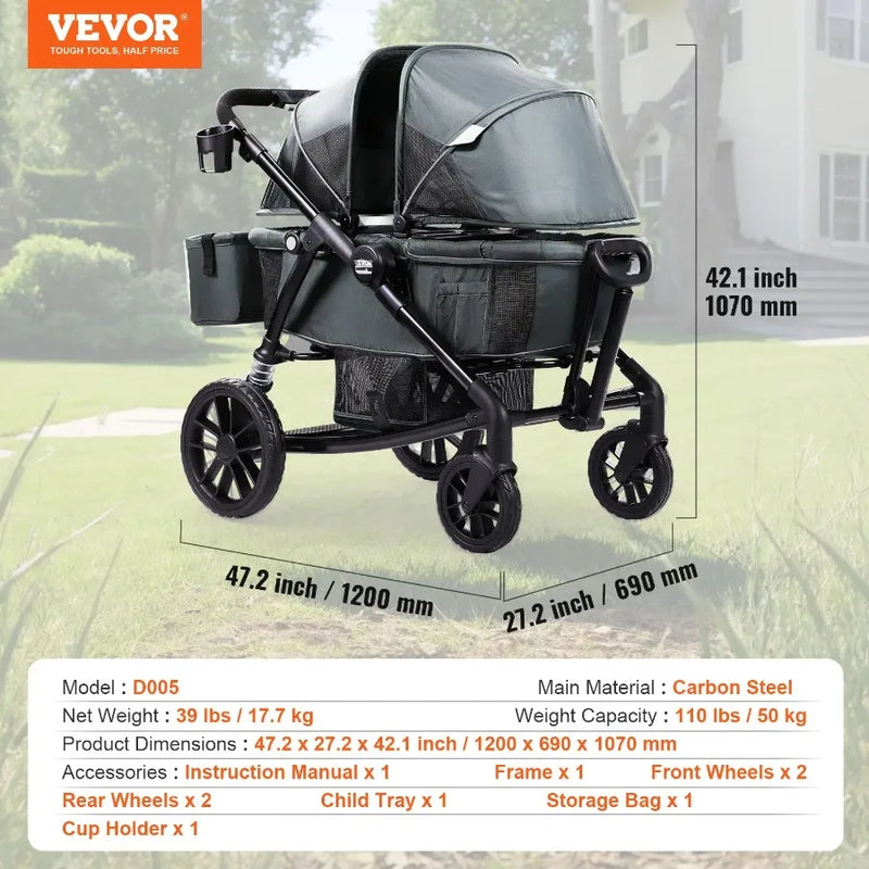 2-in-1 Foldable Stroller Wagon – All-Terrain with Canopy & Storage