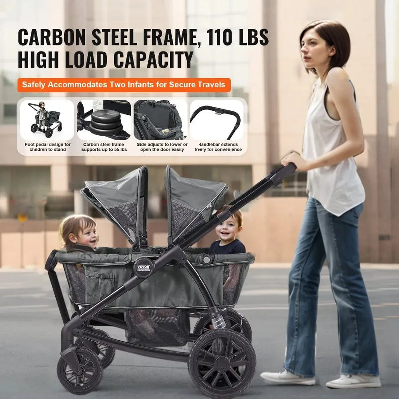 2-in-1 Foldable Stroller Wagon – All-Terrain with Canopy & Storage