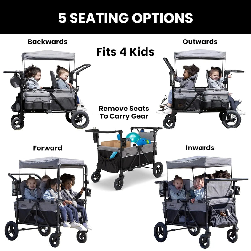 Deluxe 4-Seater Stroller Wagon – Convertible Quad Stroller for Kids