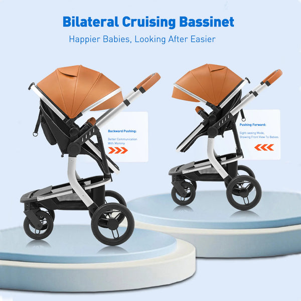 Foldable High Landscape Baby Stroller – Reversible & Portable Pram