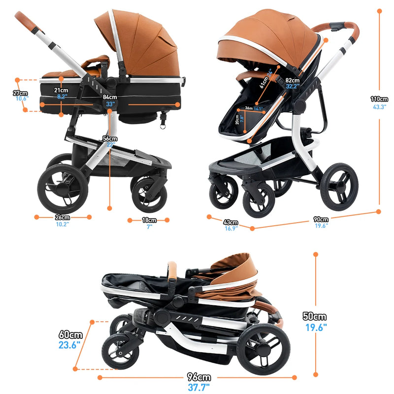 Foldable High Landscape Baby Stroller – Reversible & Portable Pram