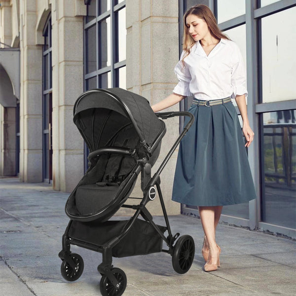 2-in-1 Foldable Baby Stroller – High Landscape with Extra Storage
