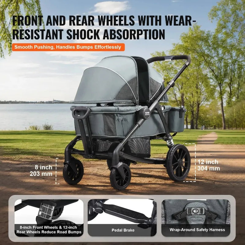 2-in-1 Foldable Stroller Wagon – All-Terrain with Canopy & Storage