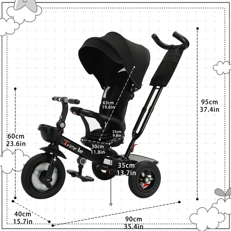 UBRAVOO 4-in-1 Baby Tricycle Stroller – 360° Rotating Seat