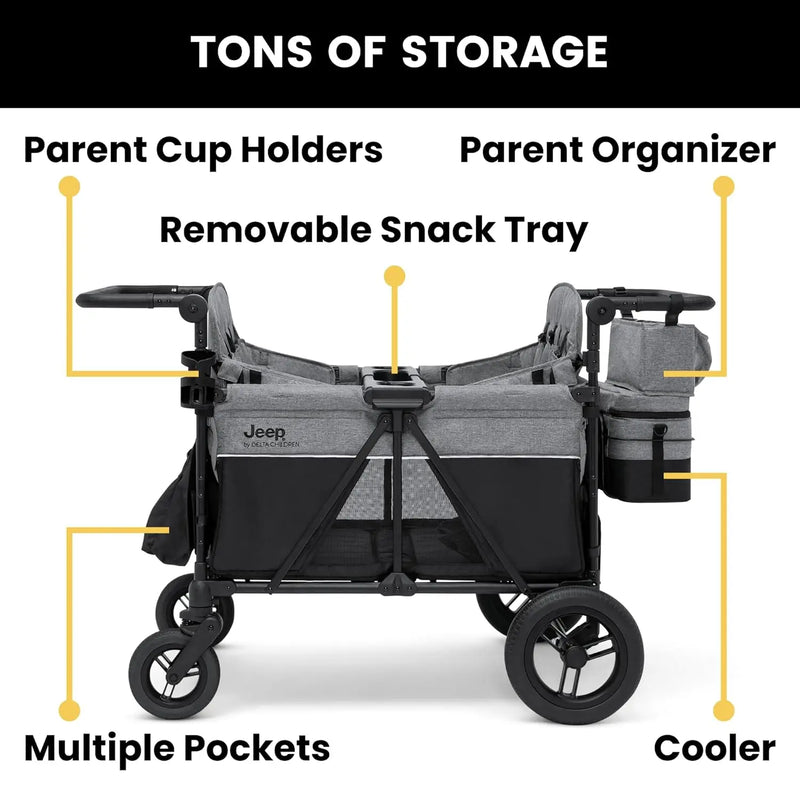 Deluxe 4-Seater Stroller Wagon – Convertible Quad Stroller for Kids