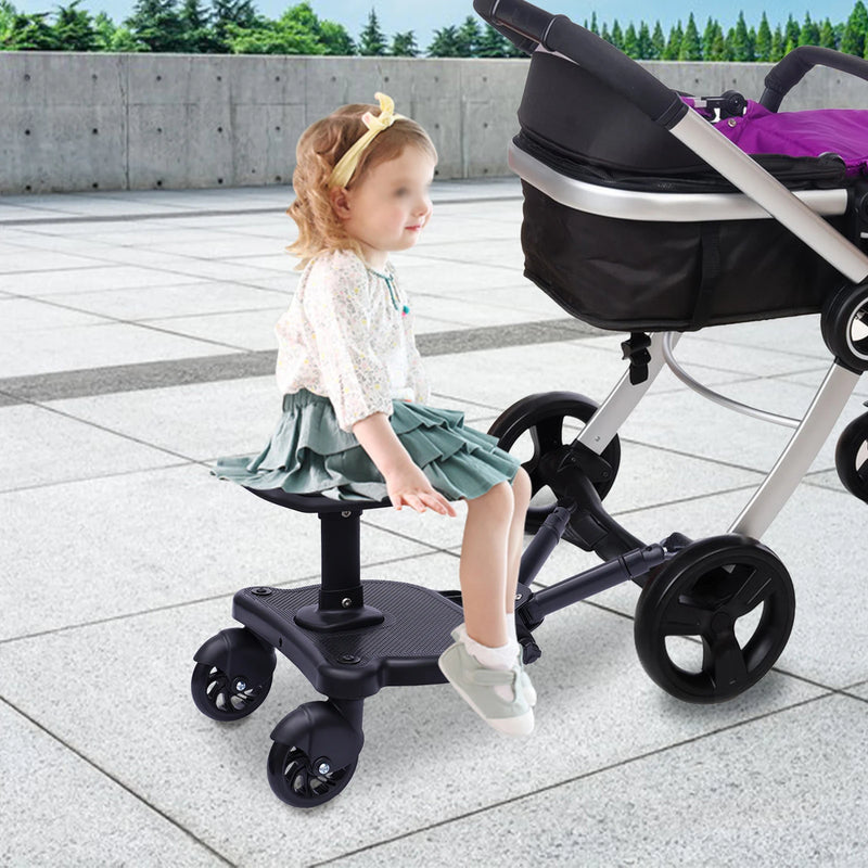2-in-1 Universal Stroller Ride-On Board with Detachable Seat