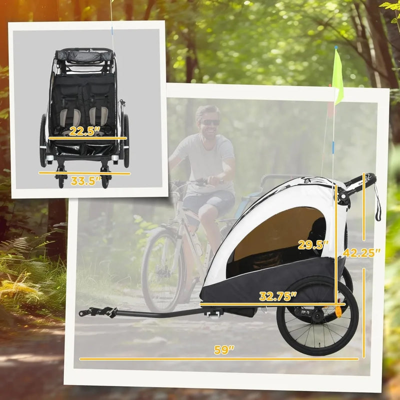 3-in-1 Foldable Kids Bike Trailer & Jogger Stroller – Shock Absorbing Baby Transport Carrier