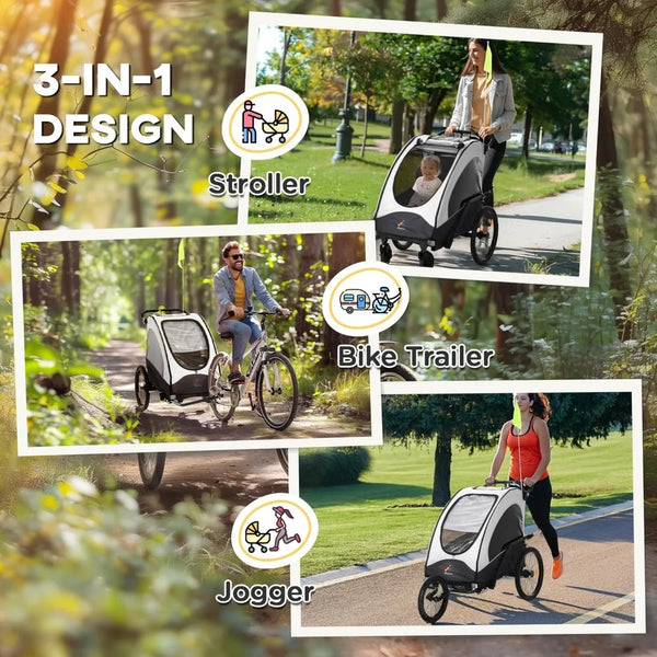 3-in-1 Foldable Kids Bike Trailer & Jogger Stroller – Shock Absorbing Baby Transport Carrier