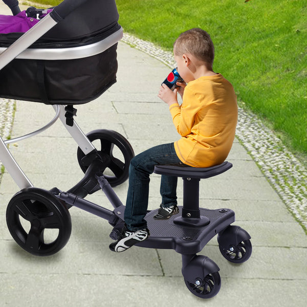 2-in-1 Universal Stroller Ride-On Board with Detachable Seat