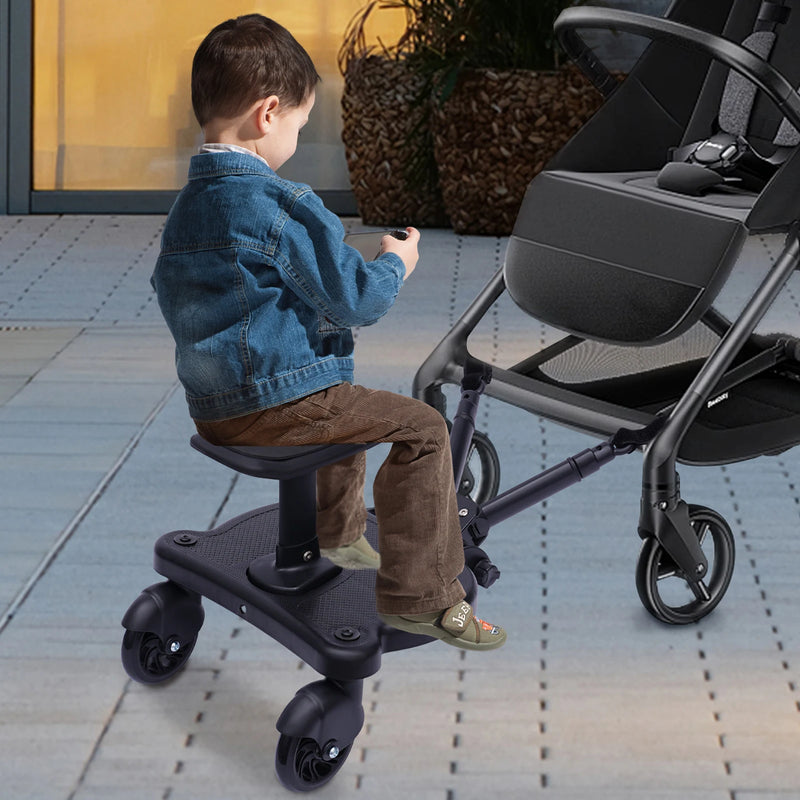 2-in-1 Universal Stroller Ride-On Board with Detachable Seat